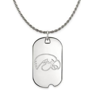 Sterling Silver U. of Iowa Large Dog Tag Pendant Necklace - 26 In